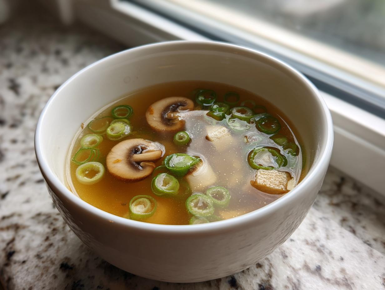 Japanese Clear Soup with Mushrooms and Tofu