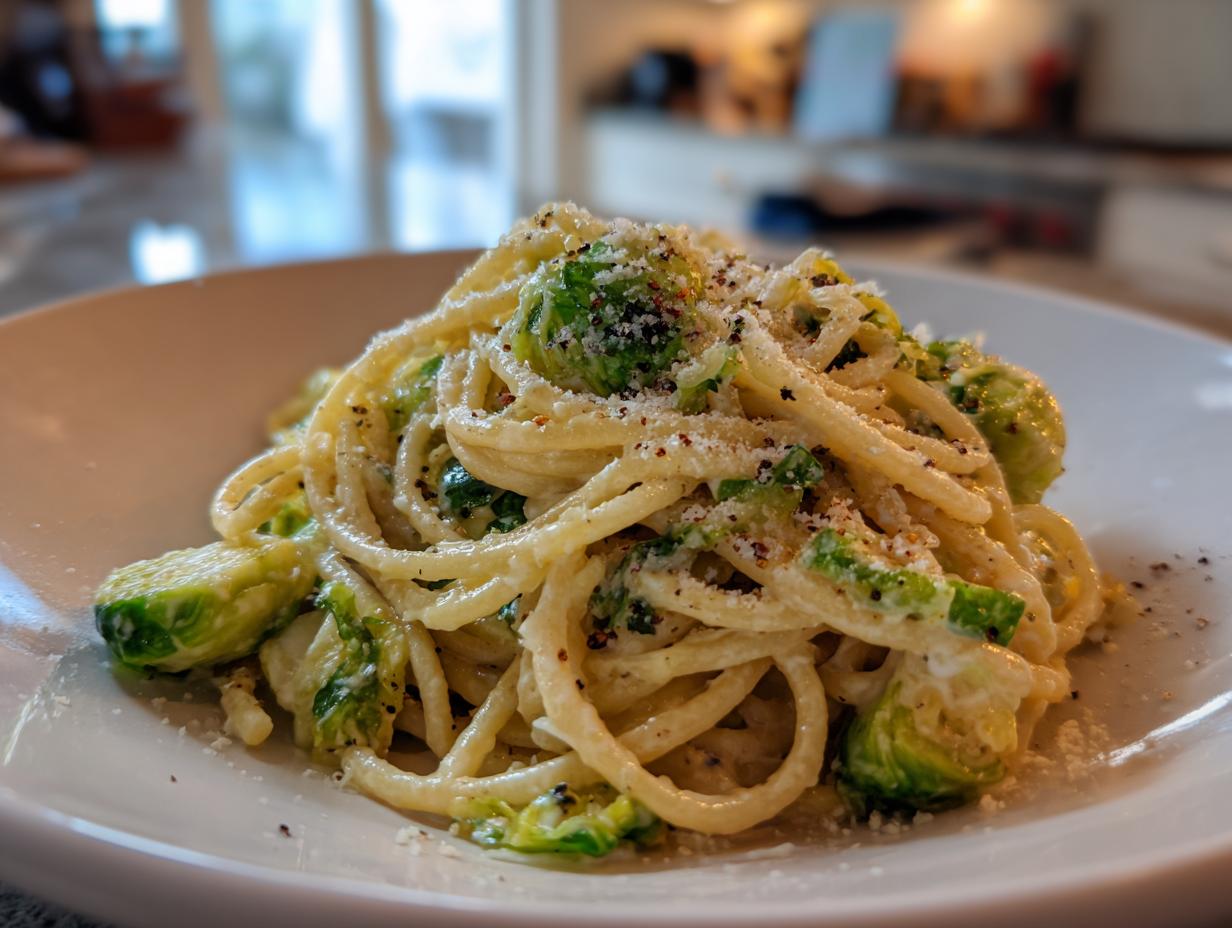 Creamy Spaghetti with Brussels Sprouts