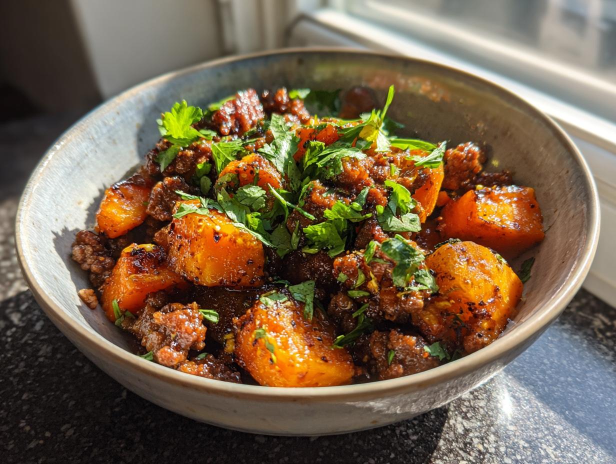 Hot Honey Sweet Potato Beef Bowl