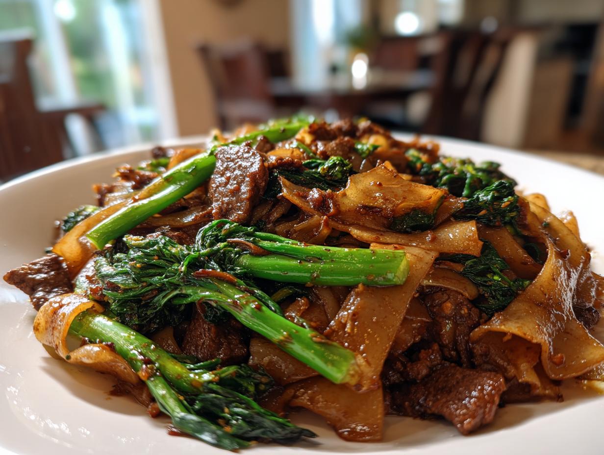 Pad See Ew with Beef and Chinese Broccoli