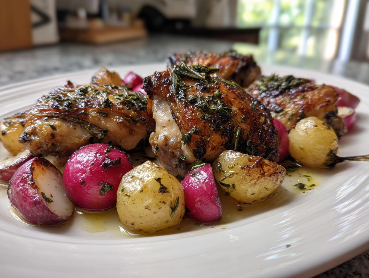 Sheet Pan Roast Chicken & Radishes