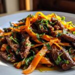 Spicy Tangerine Beef with Carrot Ribbons