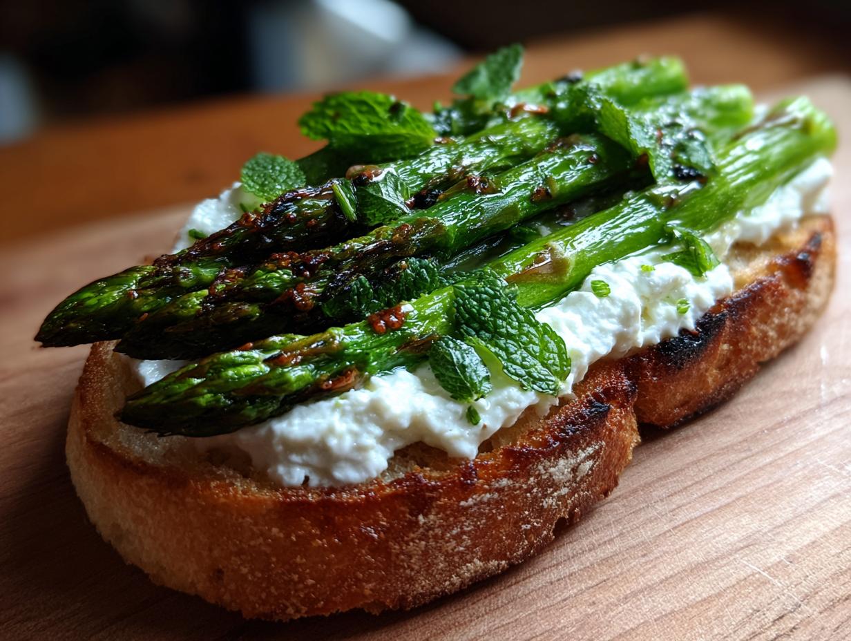 Asparagus Tartine with Ricotta and Mint
