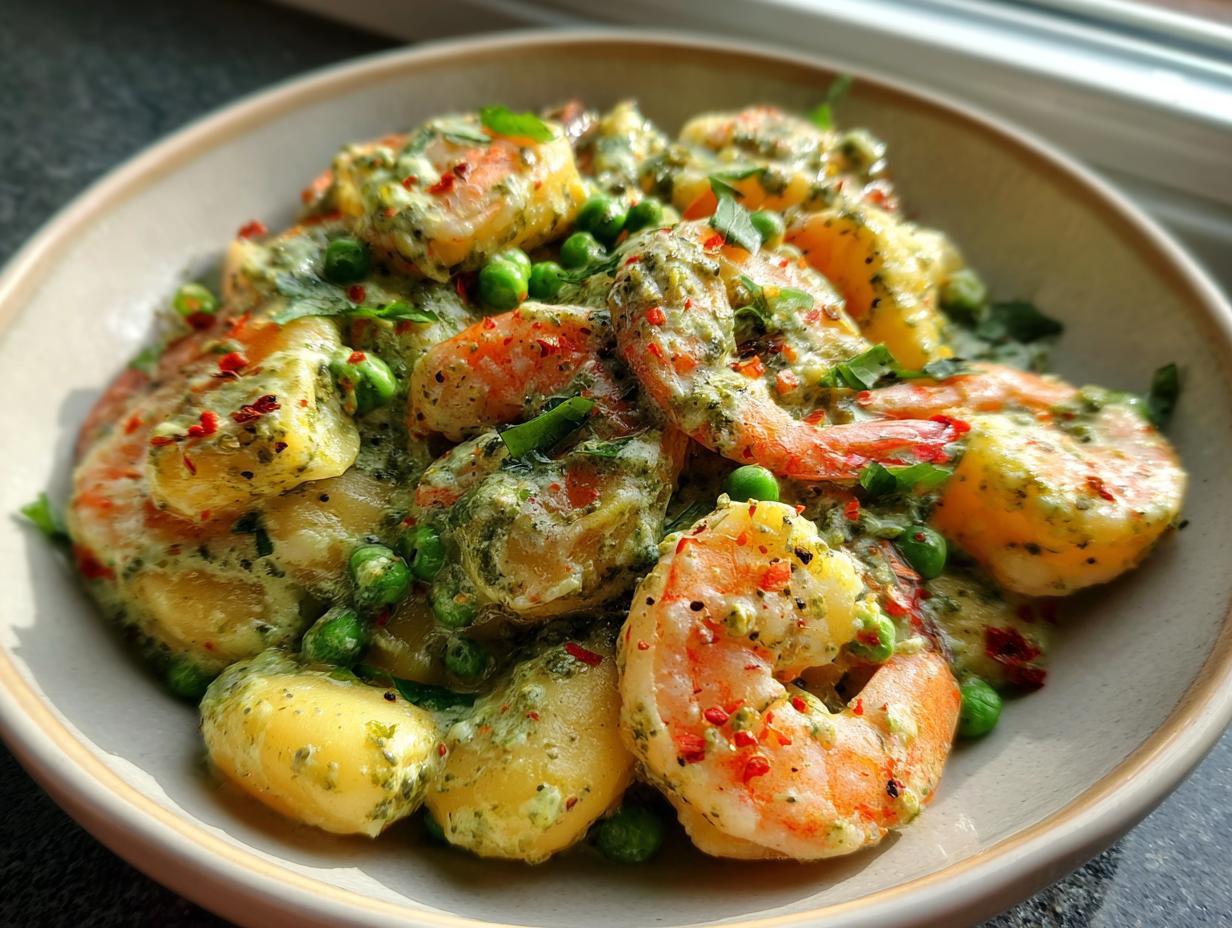 Creamy Pesto Shrimp with Gnocchi & Peas
