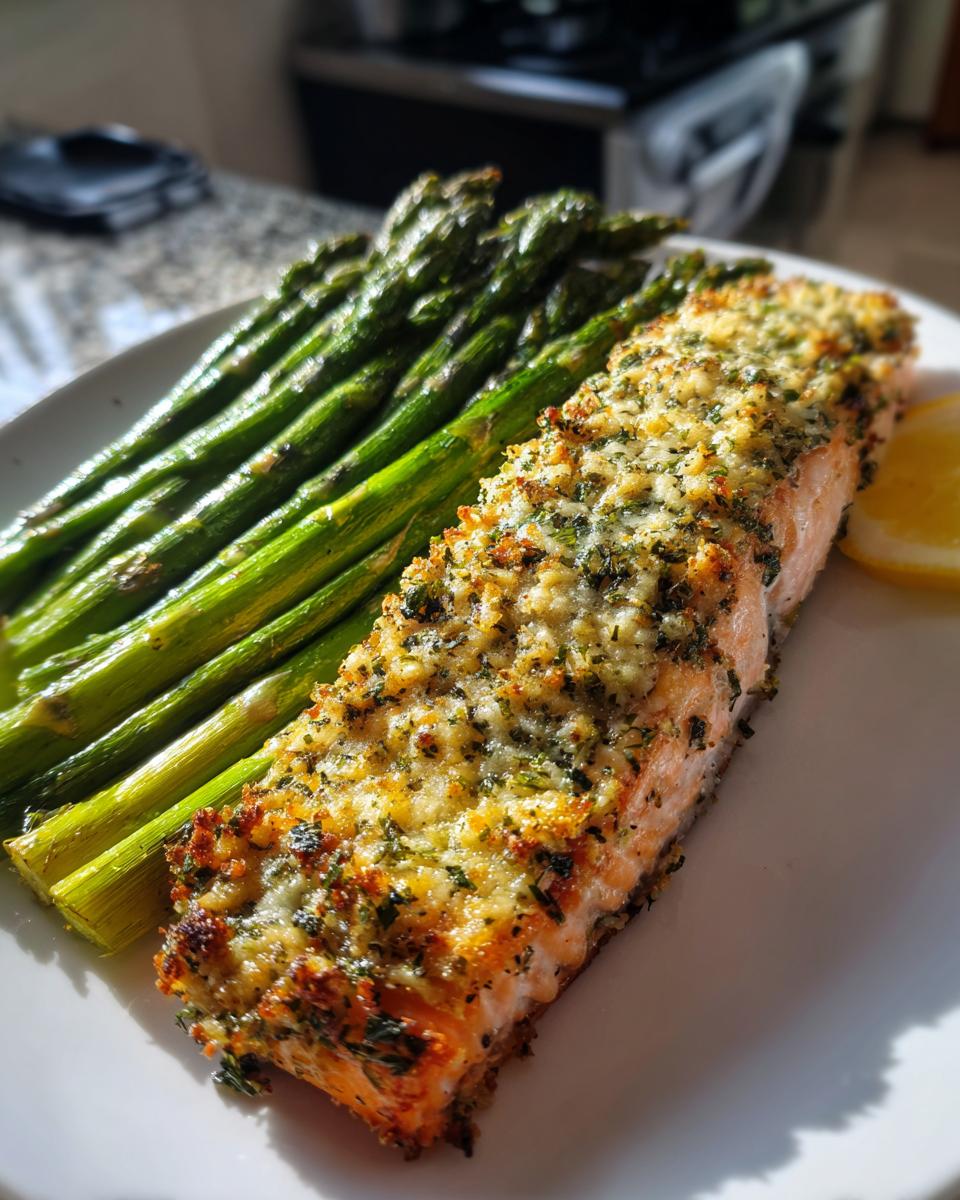 Mustard-and-Herb-Crusted Salmon with Warm Asparagus Salad - detail 2