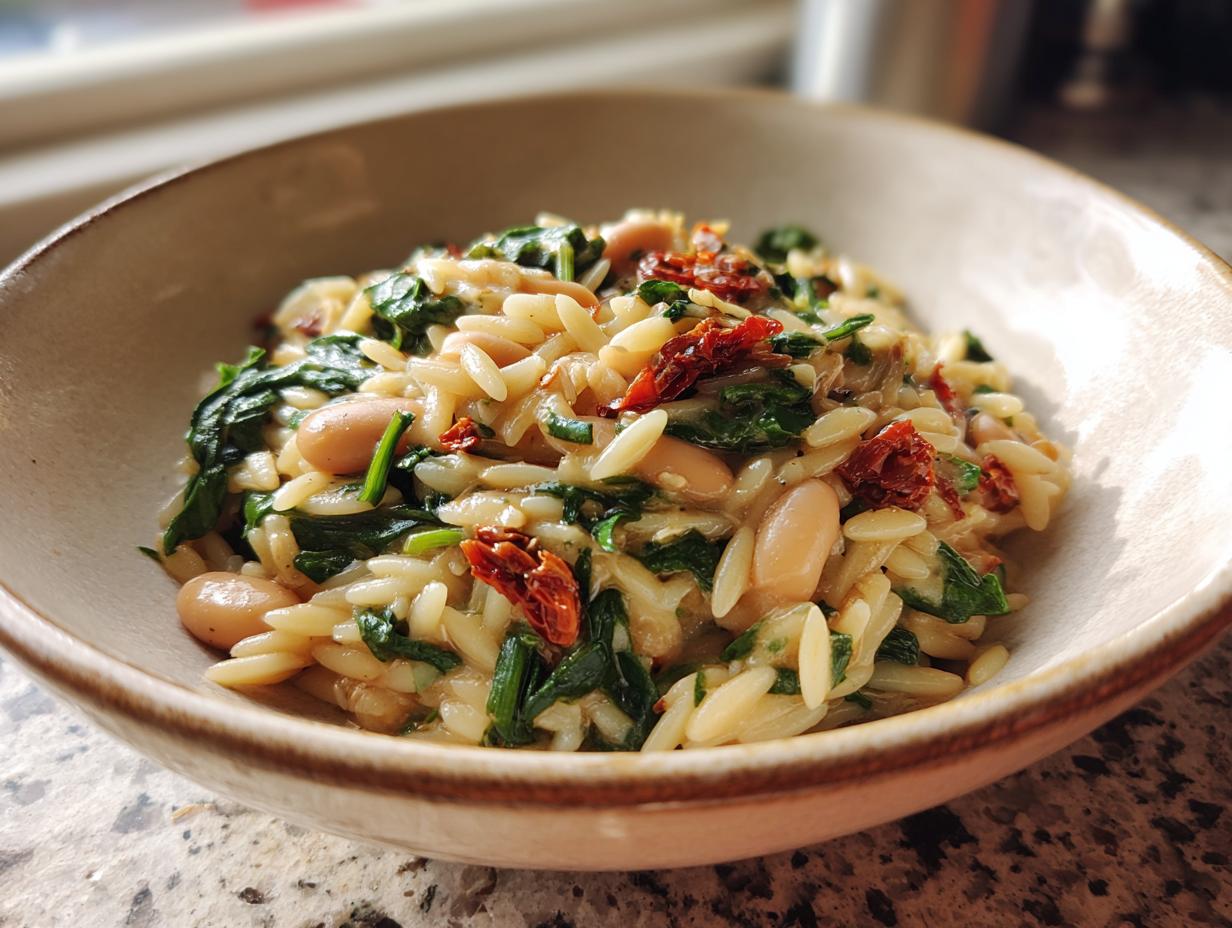 One-Pot White Bean and Orzo with Spinach