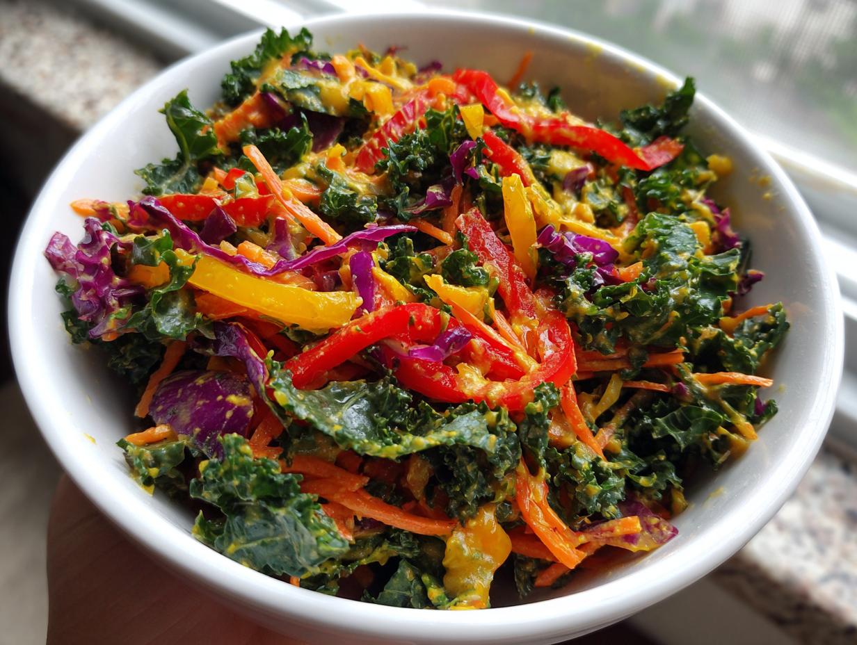Rainbow Kale Salad with Carrot Ginger Dressing