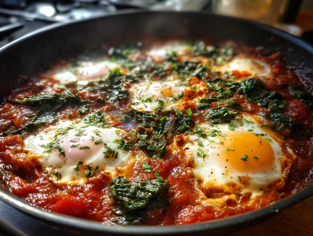 Shakshuka with Spinach and Harissa