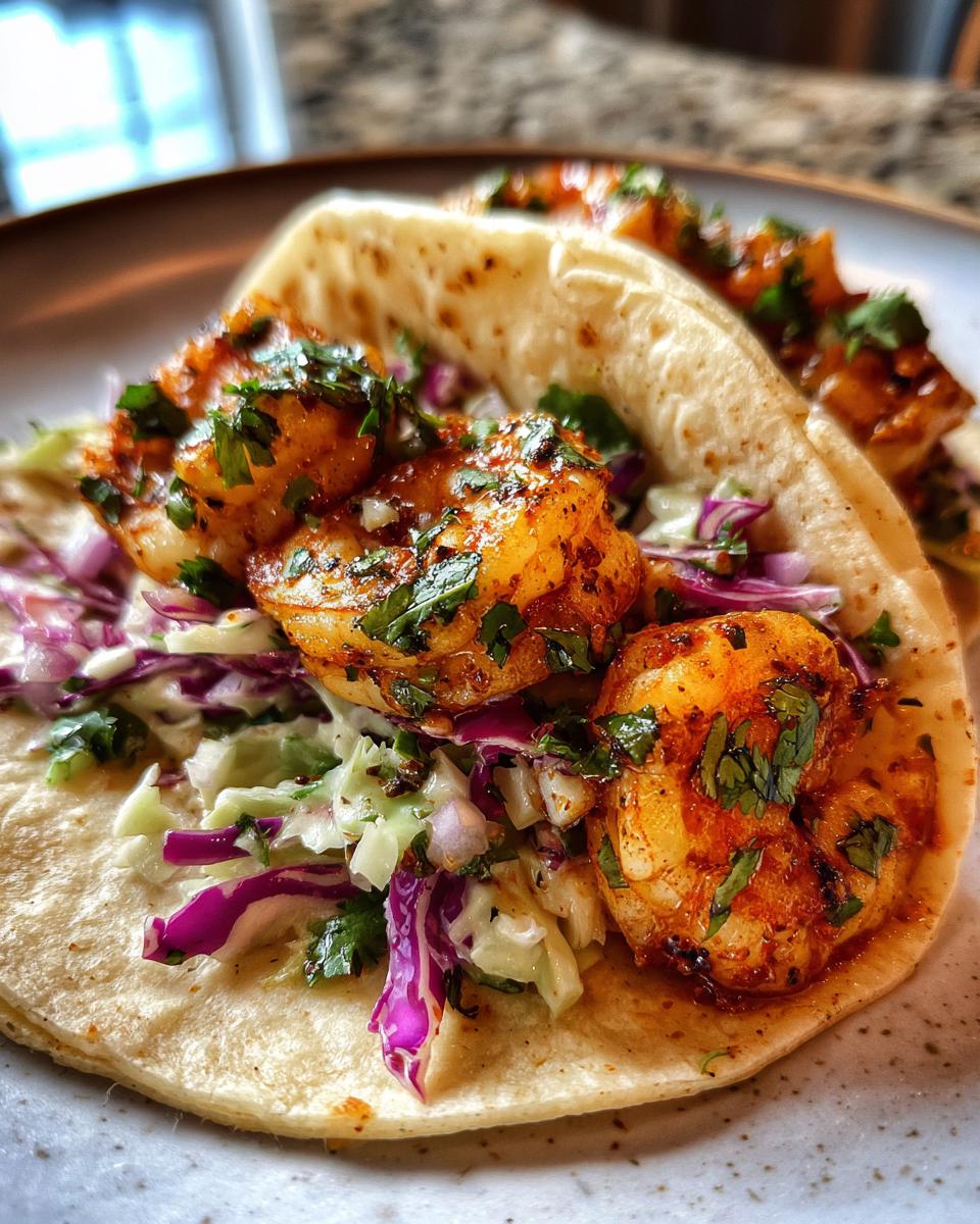 Spicy Shrimp Tacos with Garlic Cilantro Lime Slaw - detail 2