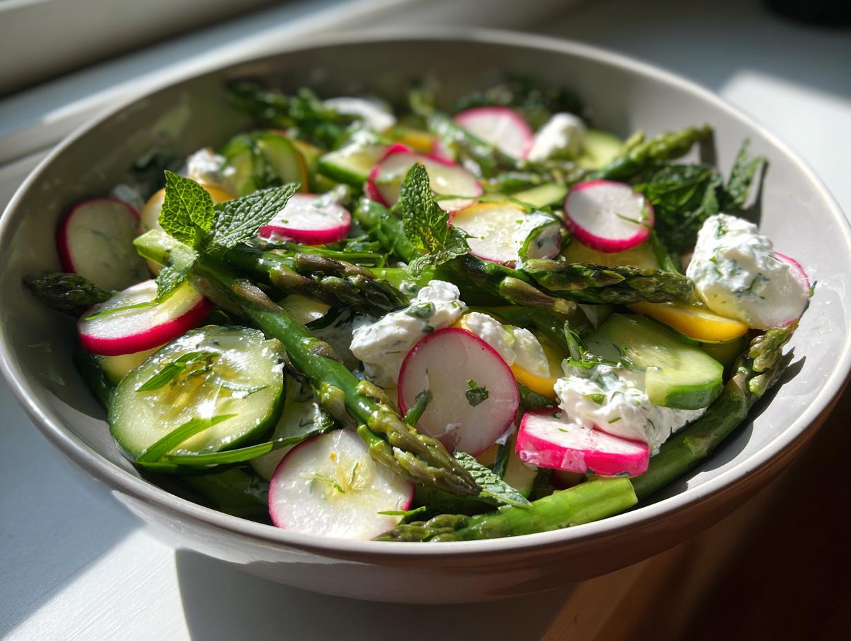 Spring Vegetable and Arugula Salad with Labneh