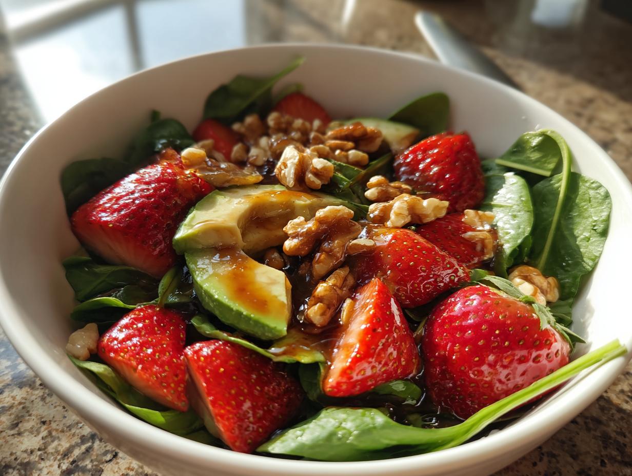 Strawberry Spinach Salad with Avocado & Walnuts