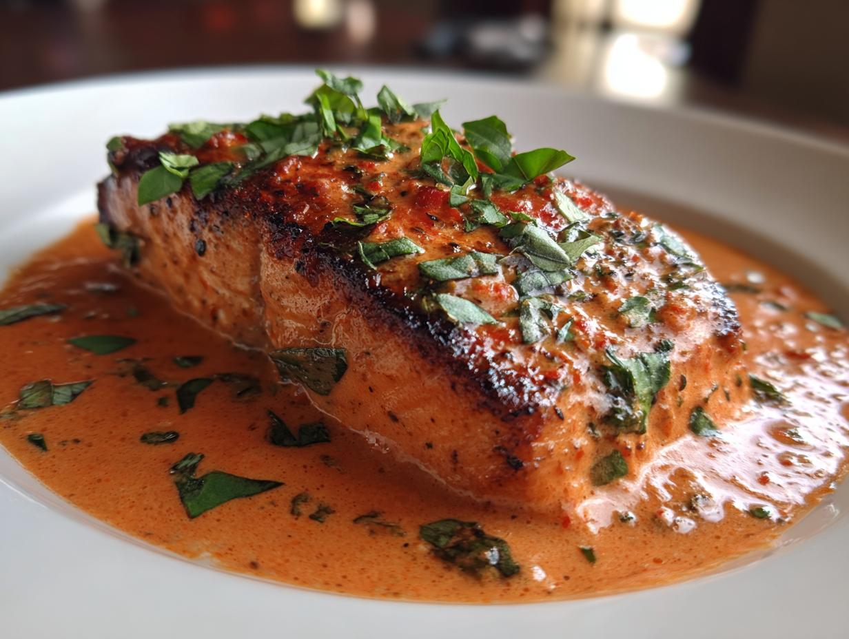 Broiled Salmon with Tomato Cream Sauce