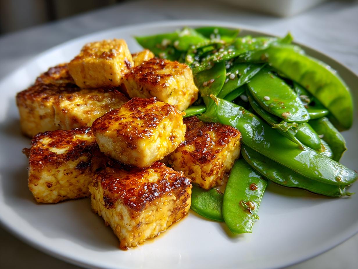 Coconut Tofu with Snap Pea Salad
