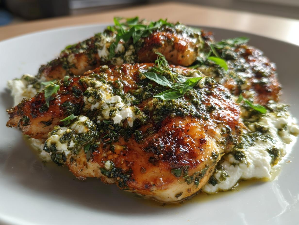 Crispy Pesto Chicken with Whipped Feta