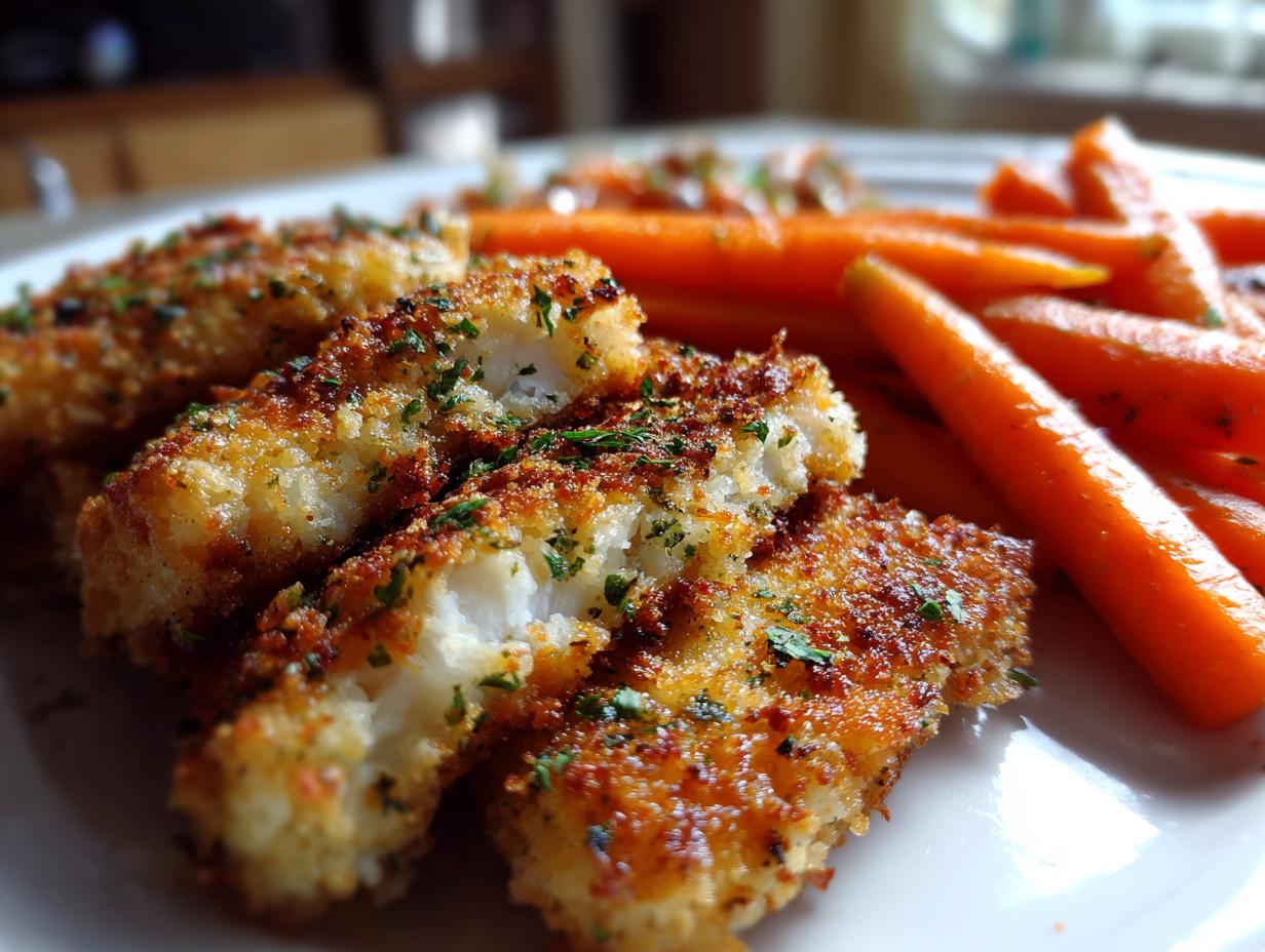 Parmesan Fish Sticks with Glazed Carrots