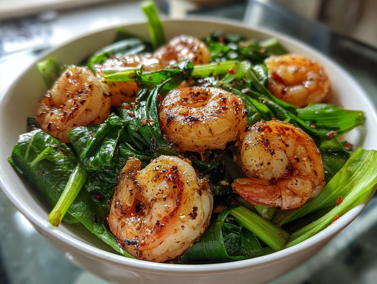 Seared Shrimp Salad with Sauteed Ramps