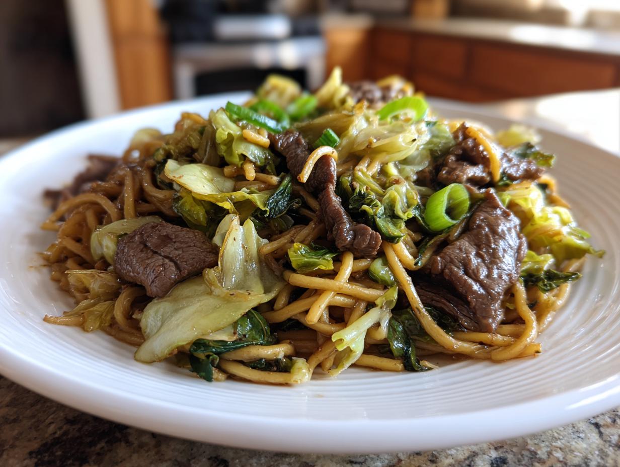 Sheet-Pan Beef and Cabbage Noodles