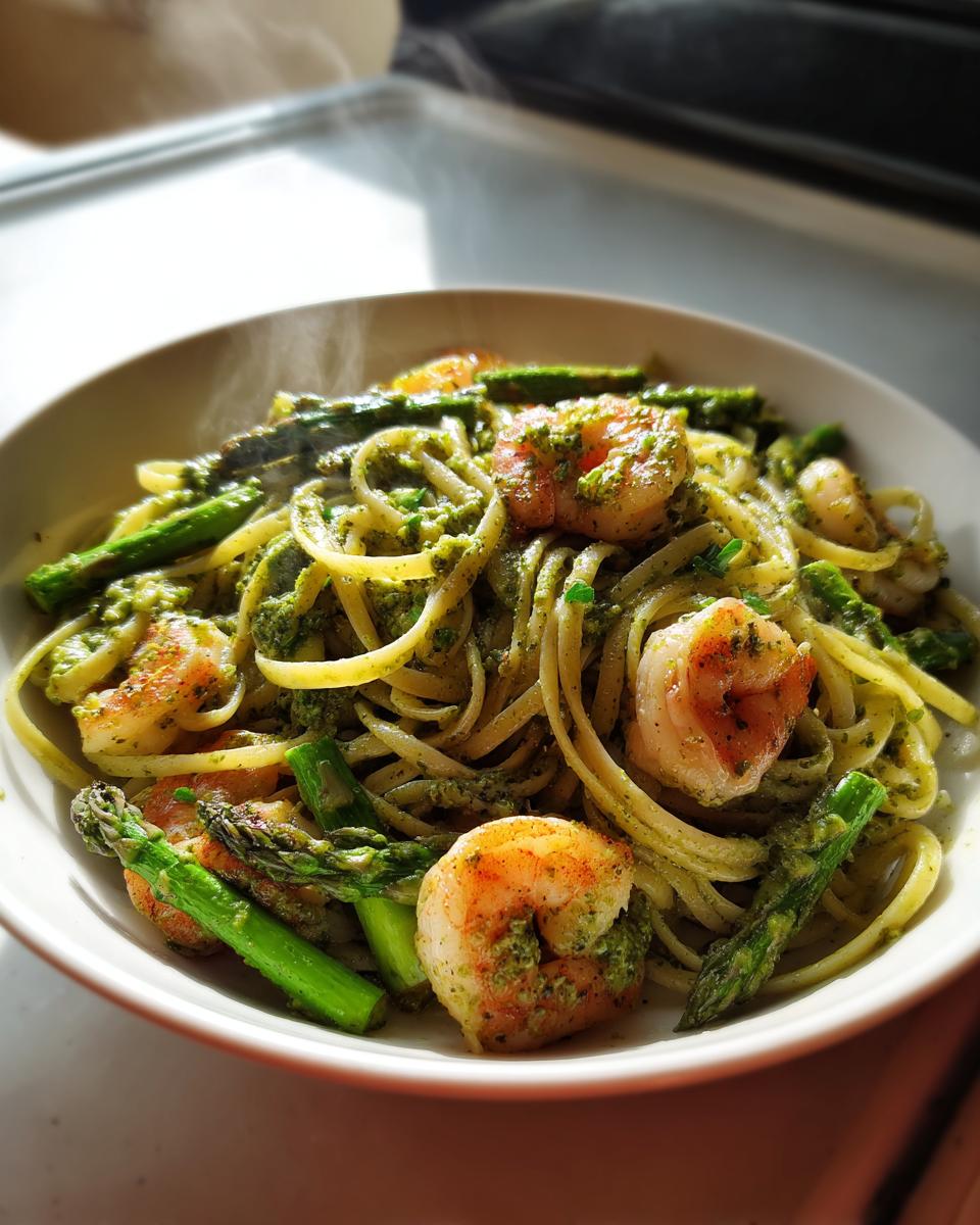 Shrimp Pesto Pasta with Asparagus - detail 2