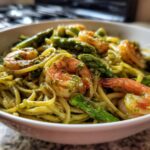 Shrimp Pesto Pasta with Asparagus