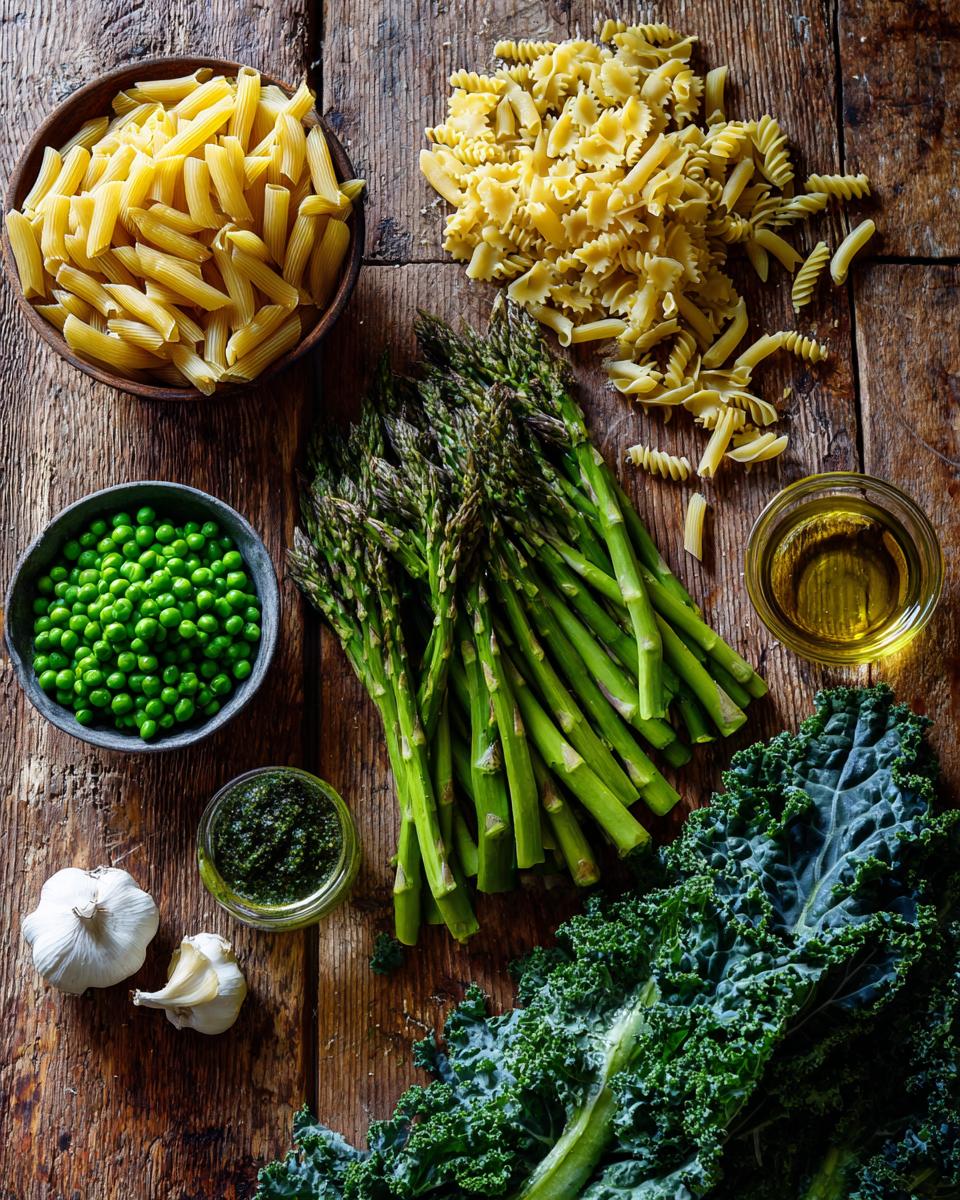 Pasta Primavera with Peas, Asparagus and Kale - detail 1